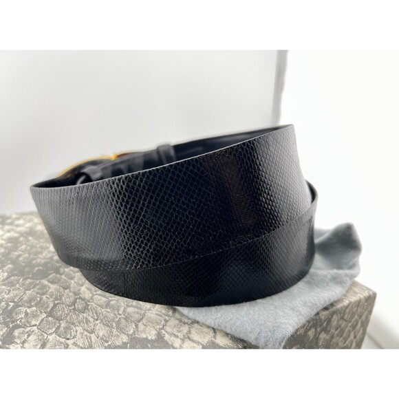 Vtg Judith Leiber Karung Snakeskin Leather Statement Belt Buckle w/Box Black main image 4